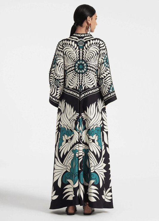 Aokage - Robe Longue Motifs Vent - Bleu