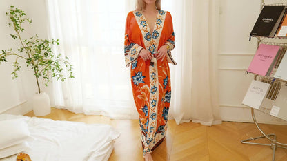 Tsuru - Kimono Moderne à Motifs -  Orange
