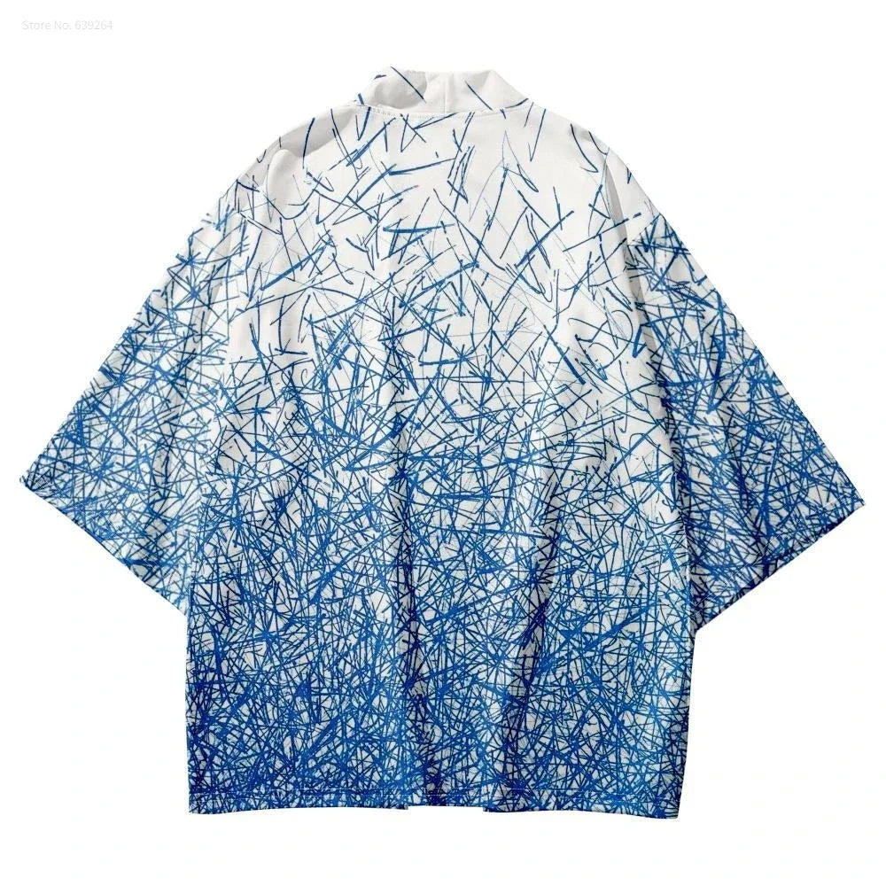 Veste kimono blanc et bleu