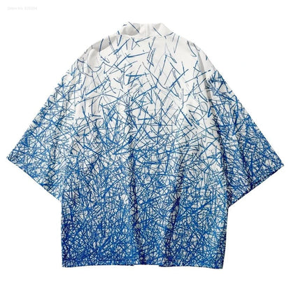 Veste kimono blanc et bleu
