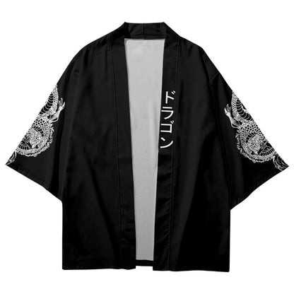 Veste kimono dragon noir et blanc sur manche uniquement