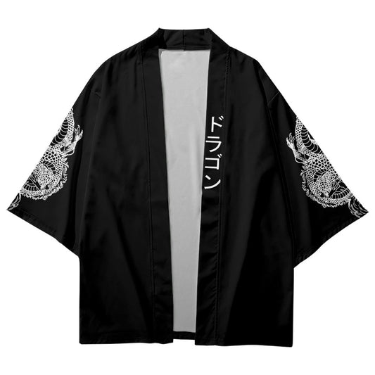 Veste kimono dragon noir et blanc sur manche uniquement