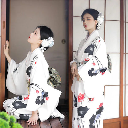 Yukata Traditionnel Femme Blanc