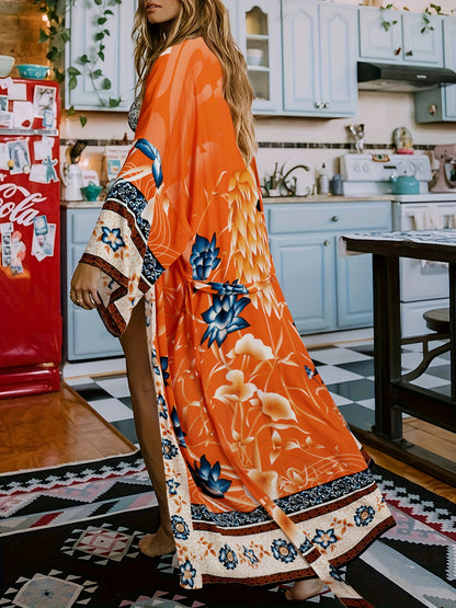 Tsuru - Kimono Moderne à Motifs -  Orange