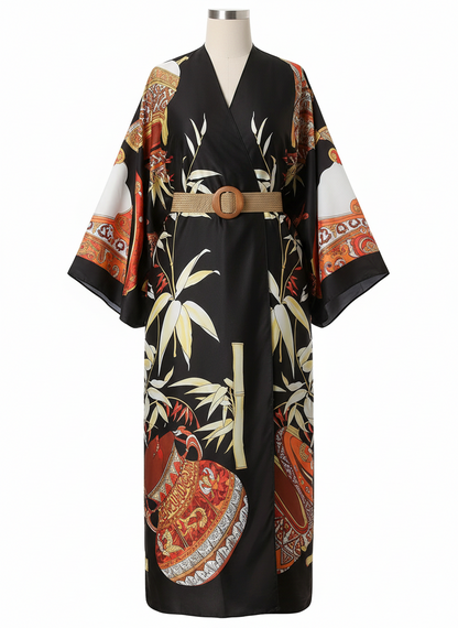Kurohana - Robe Kimono Longue - Noir