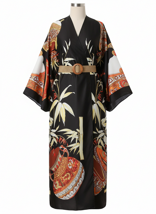 Kurohana - Robe Kimono Longue - Noir