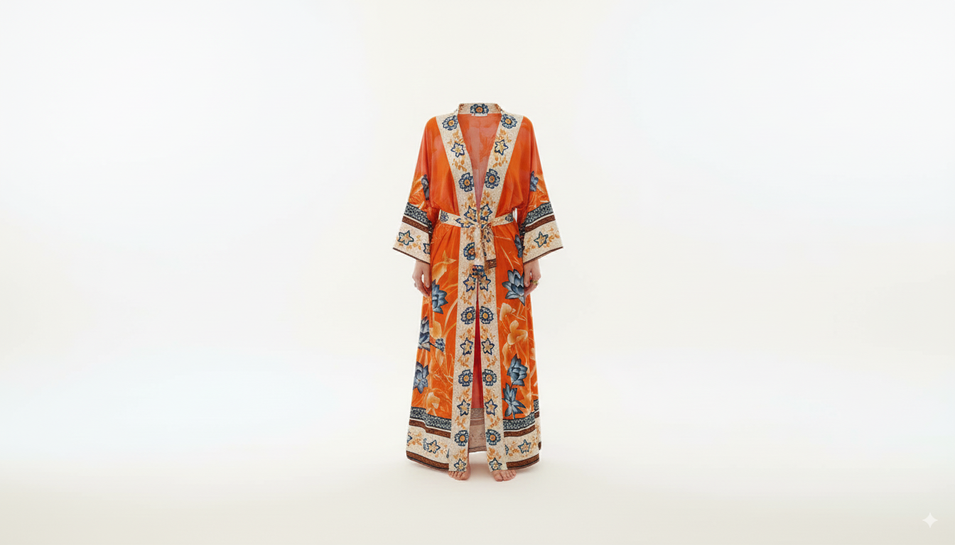 Tsuru - Kimono Moderne à Motifs -  Orange