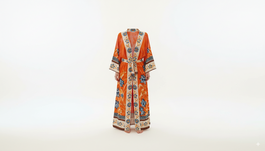 Tsuru - Kimono Moderne à Motifs -  Orange
